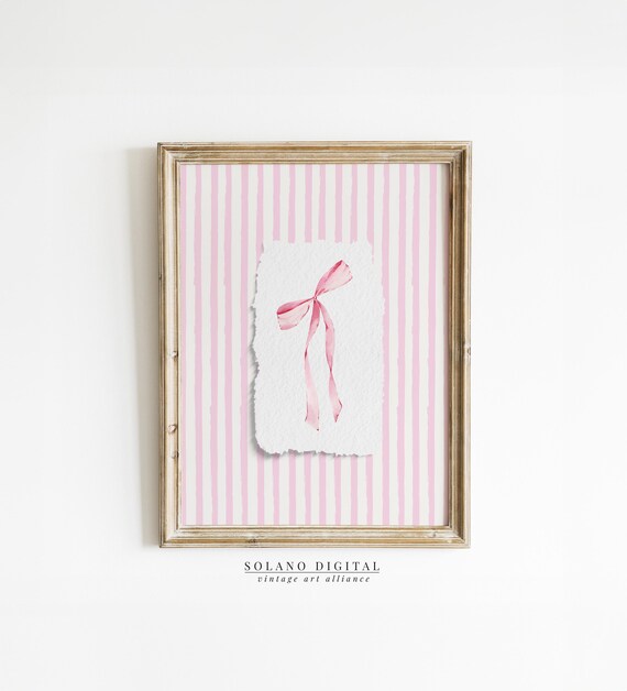 Pink Bow Wall Art Coquette Room Decor Vertical Line Nursery Girly