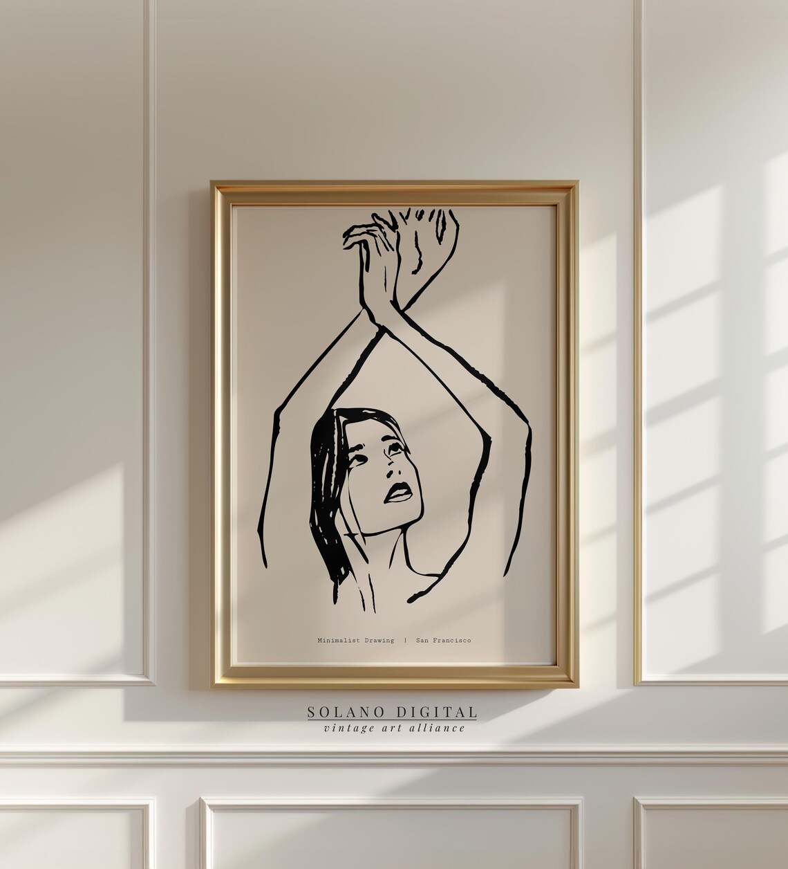 Minimalist Woman Arms Raised Line Drawing Portrait Art Poster