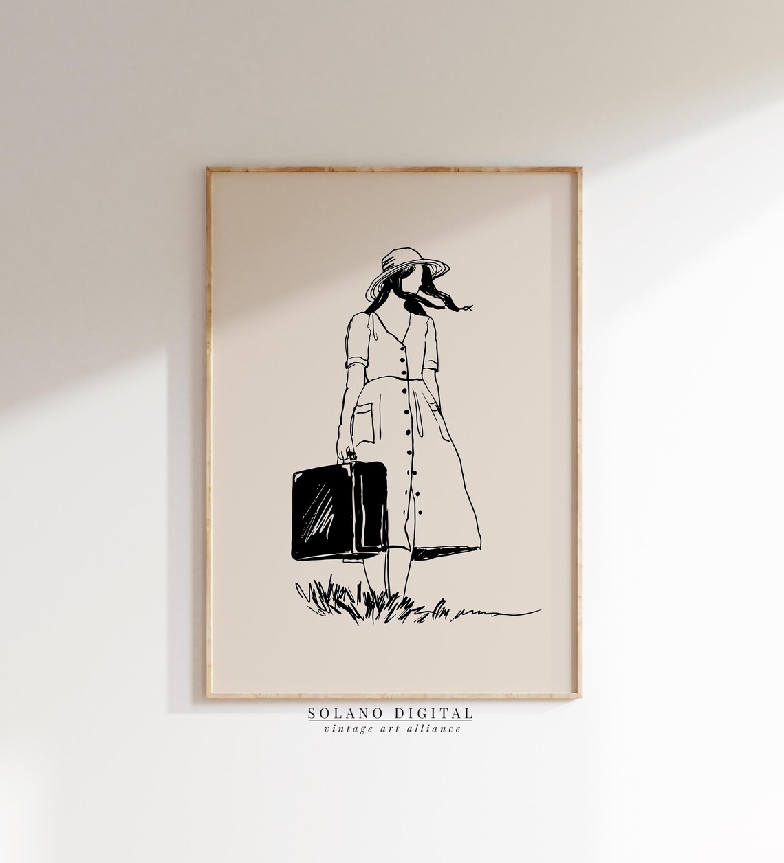 Travel Girl Minimalist Line Drawing Poster of a Woman With a Suitcase