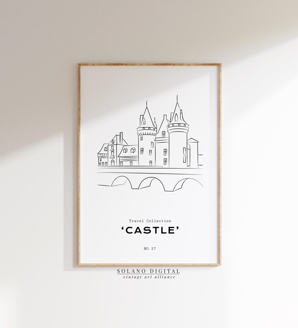 European Castle Bridge Minimalist Line Art Travel Poster No 27