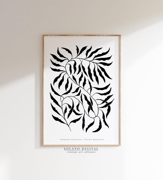 Minimal Botanical Leaf Line Art Black And White Nature Wall Modern Plant For Gallery Or Home Decor