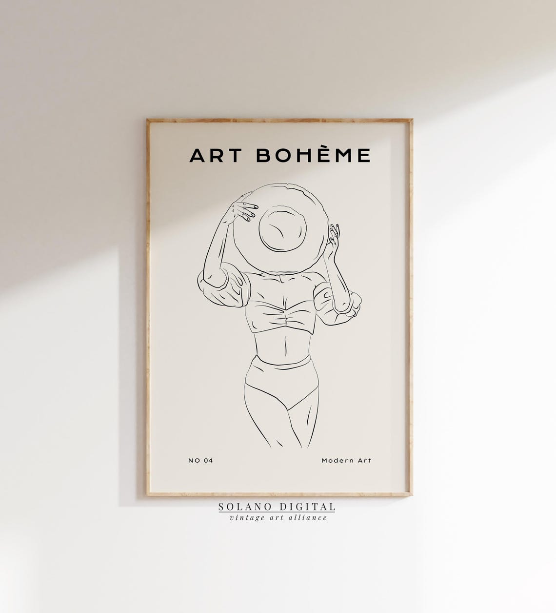 Art Boheme No 04 Woman Lifting Sun Hat Elegant Line Art Poster