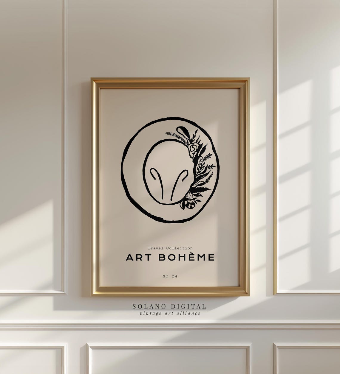 Boho Hat Wall Art Minimalist Travel Poster Black White Botanical Line Drawing Bohme Print