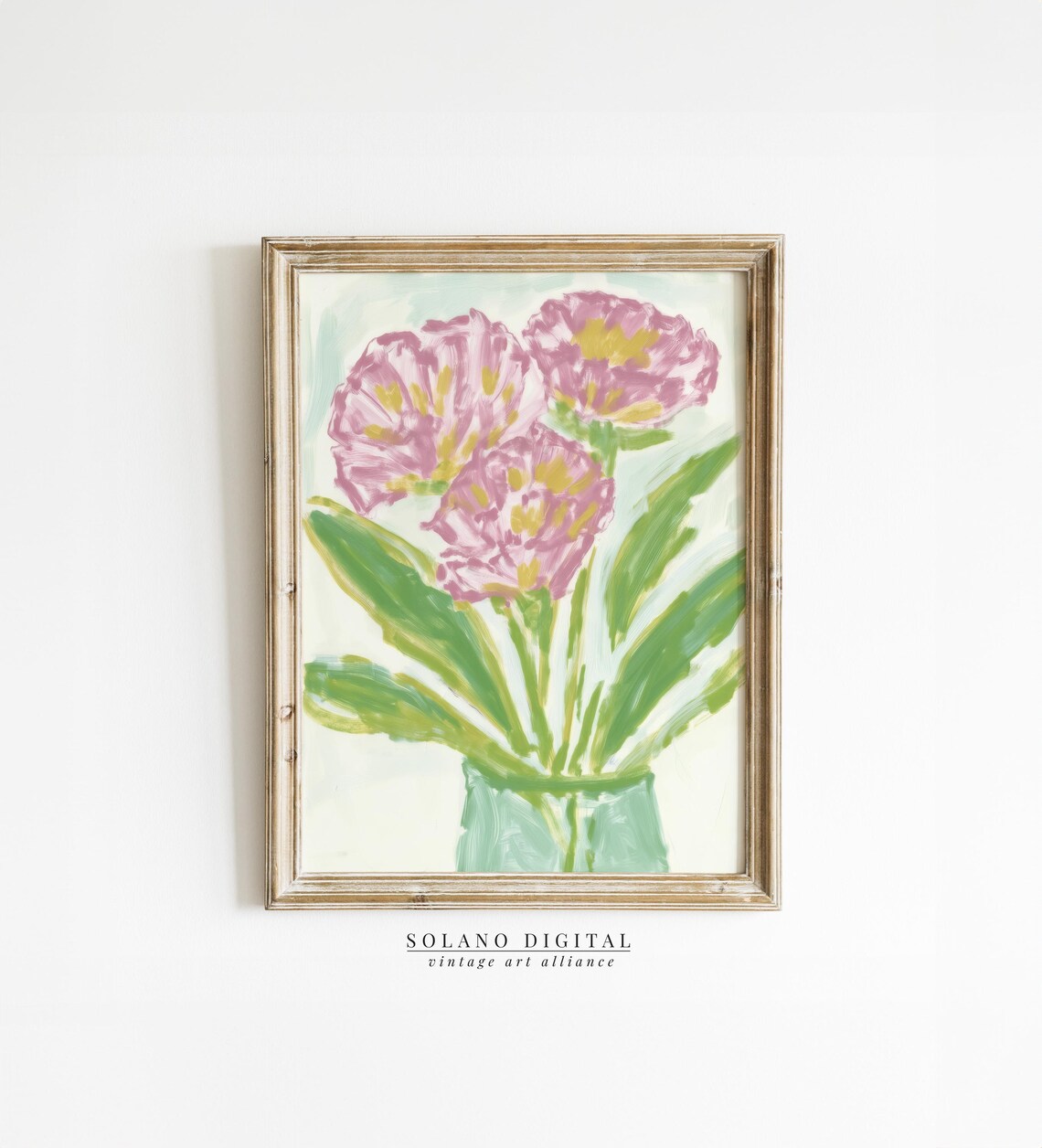 Pink Peonies in Green Vase Impressionist Floral Painting Poster