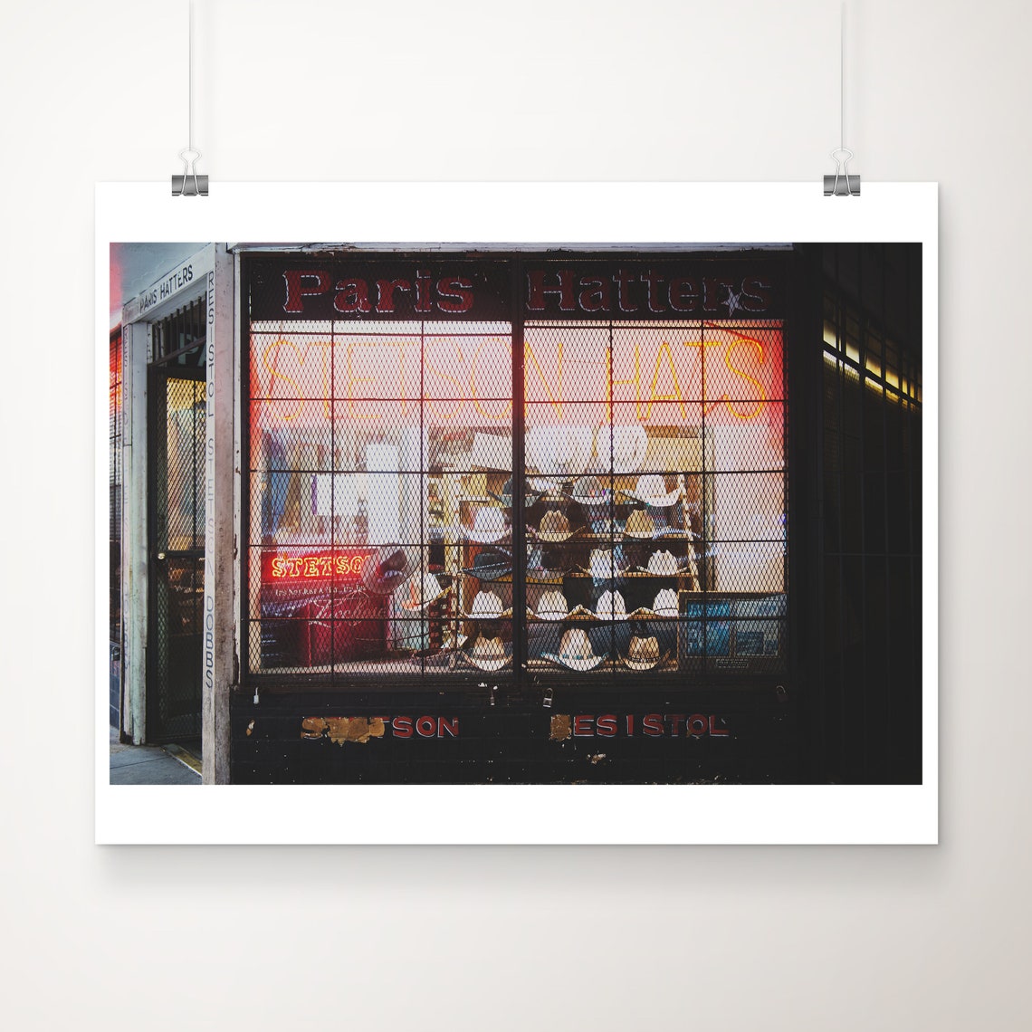 Paris Hatters Stetson Cowboy Hat Shop Neon Sign San Antonio Poster