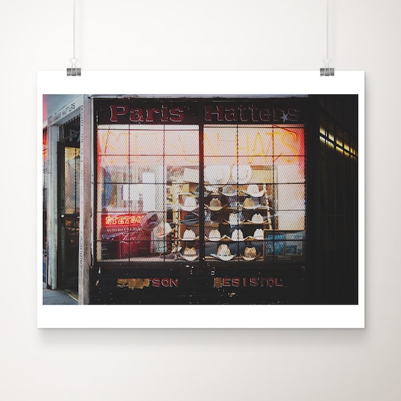 Paris Hatters Stetson Cowboy Hat Shop Neon Sign San Antonio Poster