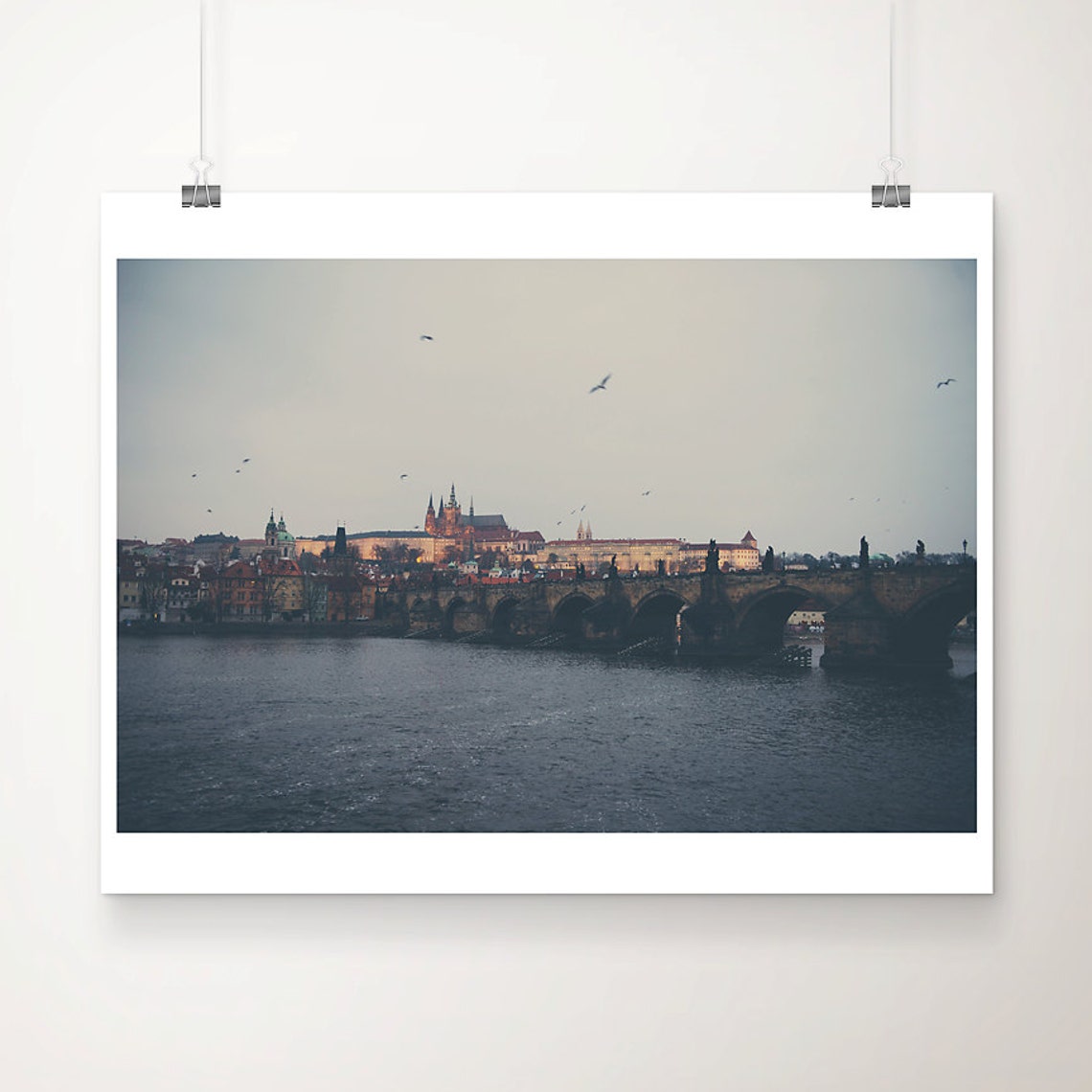 Charles Bridge Prague Czech Republic Dusk River Scene Poster