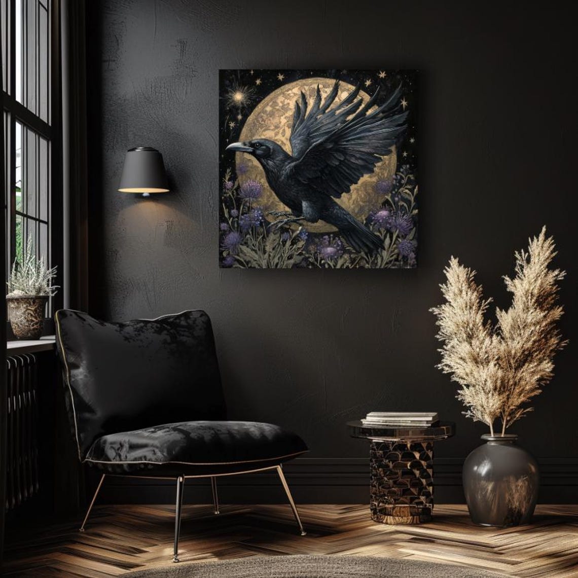 Whimsigoth Ravens Art Celestial Wall Decor Mystical Moon Art Ready To Hang Wall Art Best Gift For Goth And Nature Lovers - Image 4