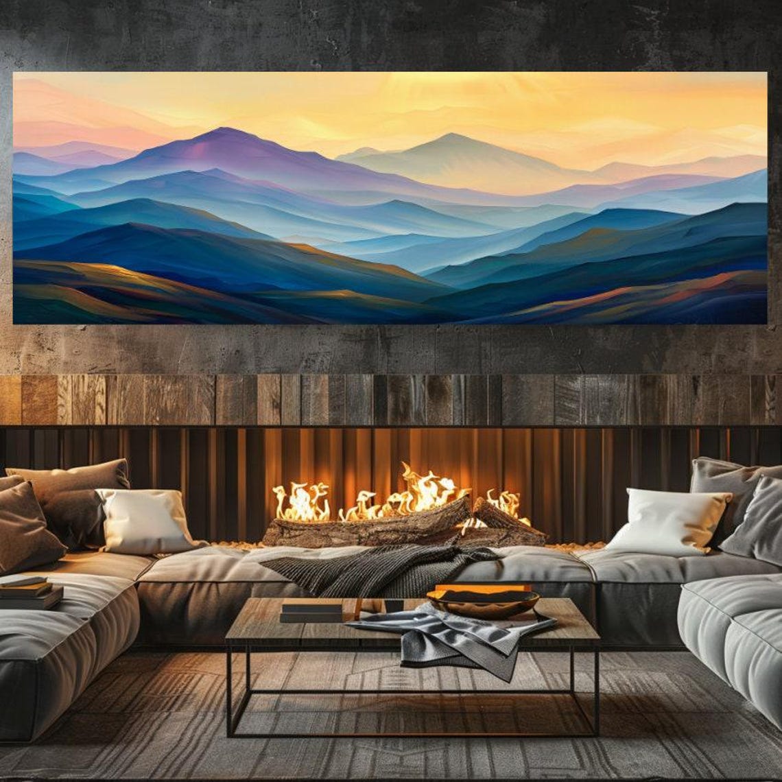 Golden Sunrise Over Layered Blue Mountain Ranges Panorama Poster - Image 3