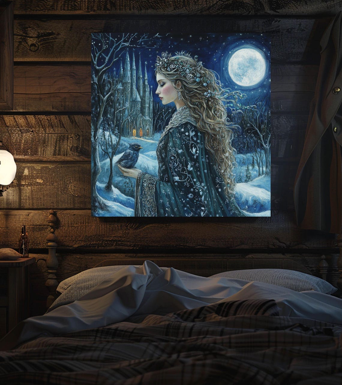 Winter Night Goddess Art Ethereal Wall Art Snowy Home Decor Celestial Goddess Dorm Decoration - Image 2