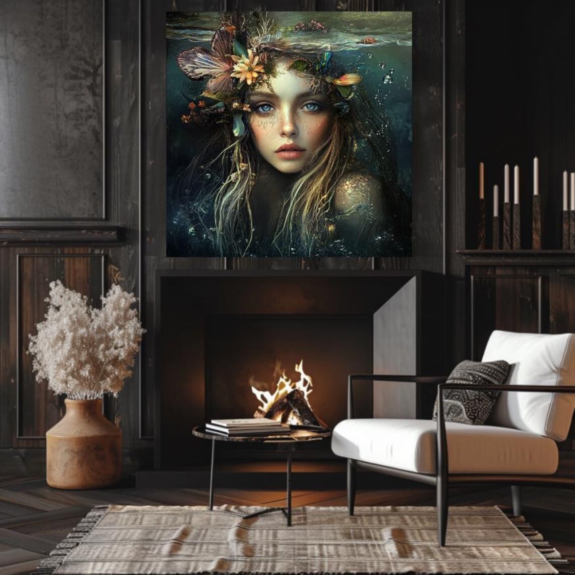Deep Underwater Nymph With Floral Crown Dark Mystical Sea Poster - Image 2