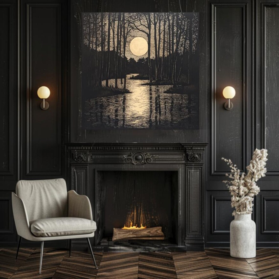 Moonlight Wall Art Tranquil Forest Wall Decor Ready To Hang Night Sky Art Perfect For Relaxing And Calm Spaces - Image 2