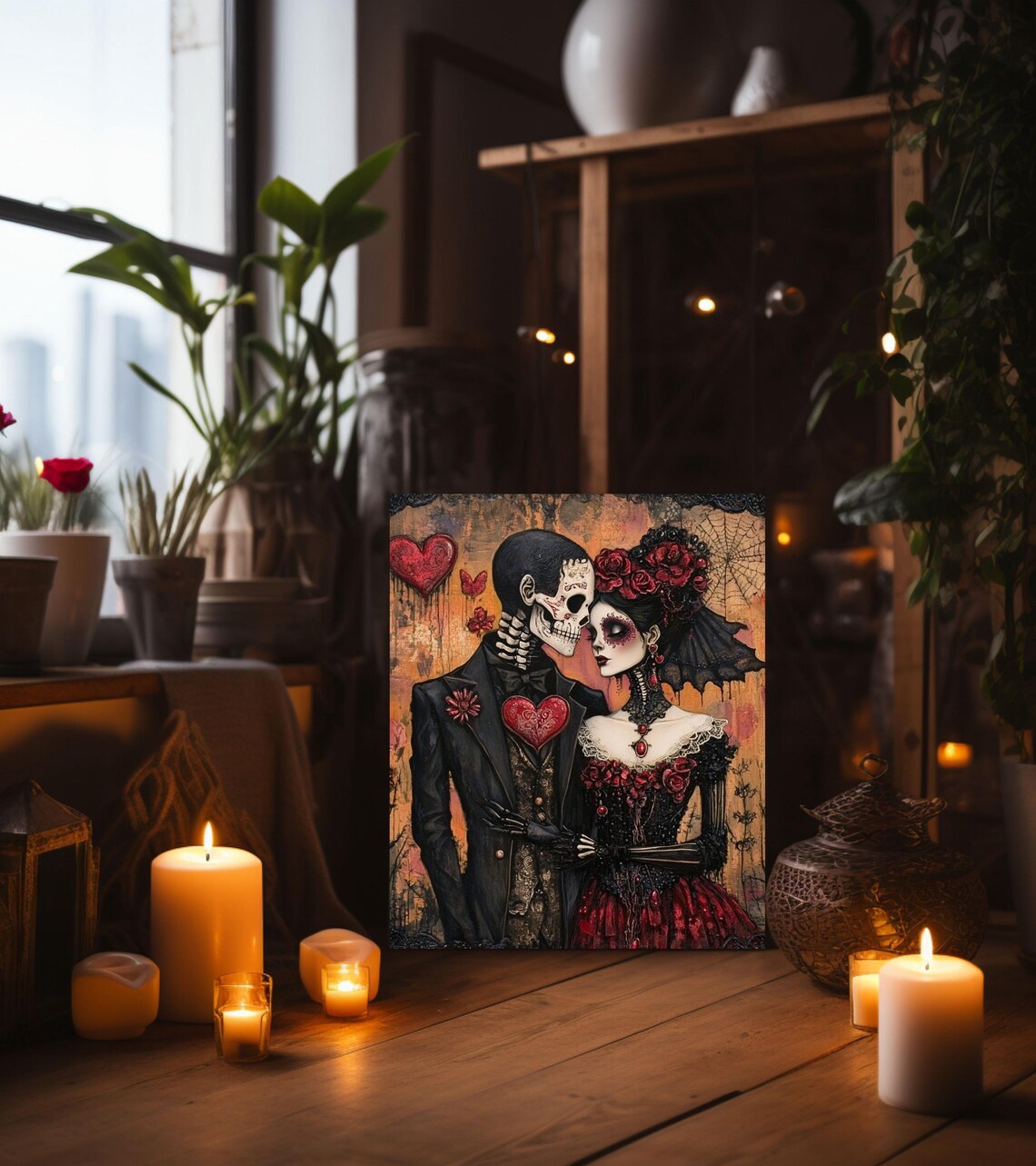 Day Of The Dead Skeleton Couple Gothic Valentine Romance Poster - Image 3