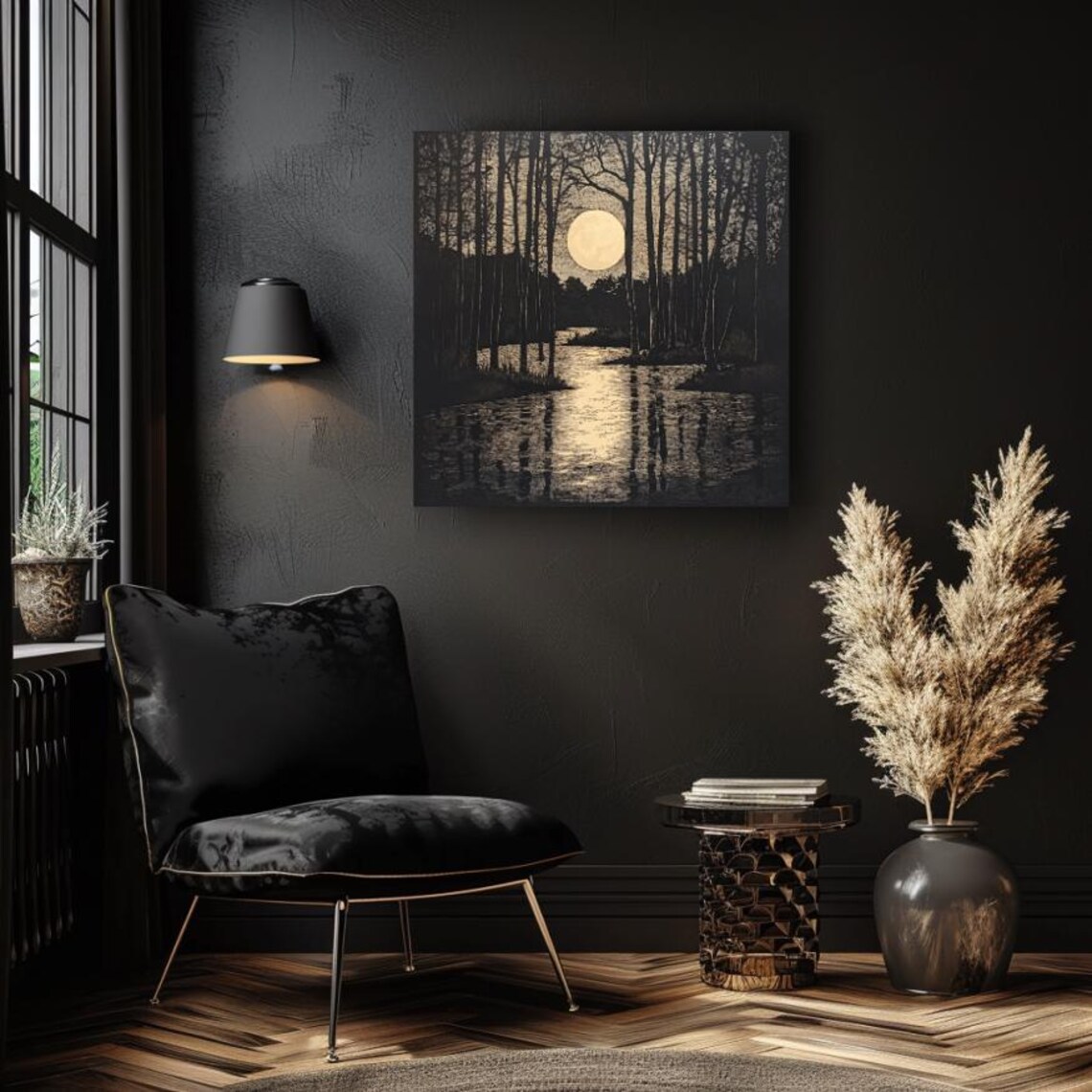 Moonlight Wall Art Tranquil Forest Wall Decor Ready To Hang Night Sky Art Perfect For Relaxing And Calm Spaces - Image 3