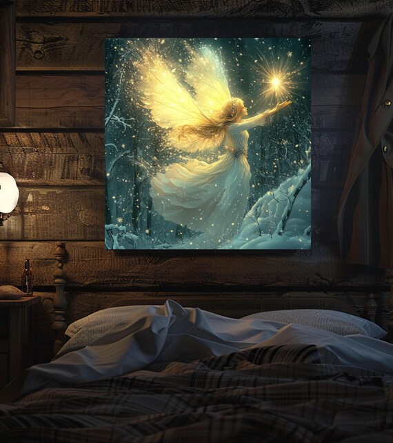 Enchanted Winter Fairy Glowing in Golden Snowfall Magic Art Poster