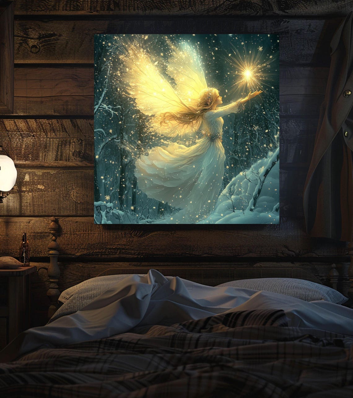 Enchanted Winter Fairy Glowing in Golden Snowfall Magic Art Poster