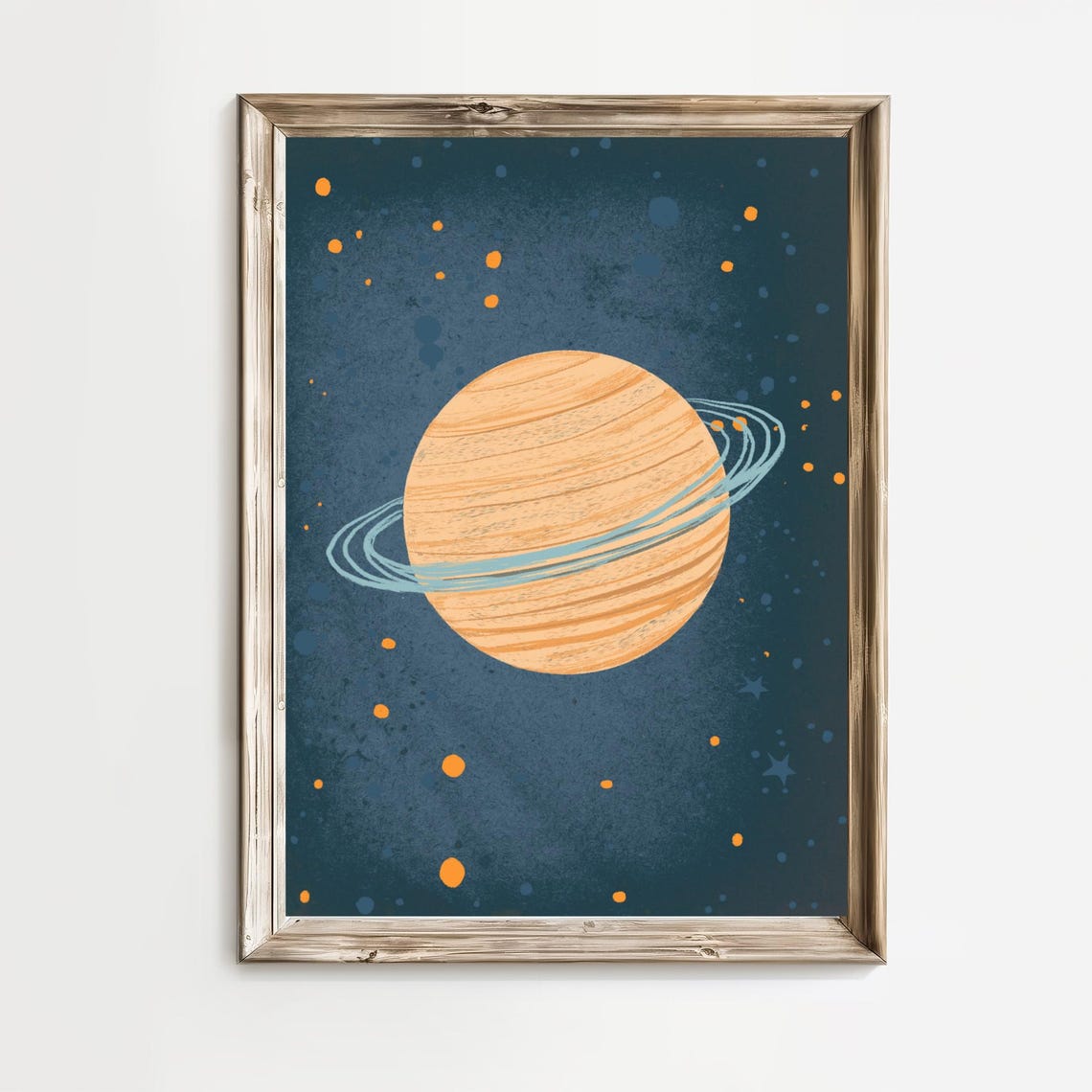 Retro Vintage Orange Ringed Planet Nursery Outer Space Print