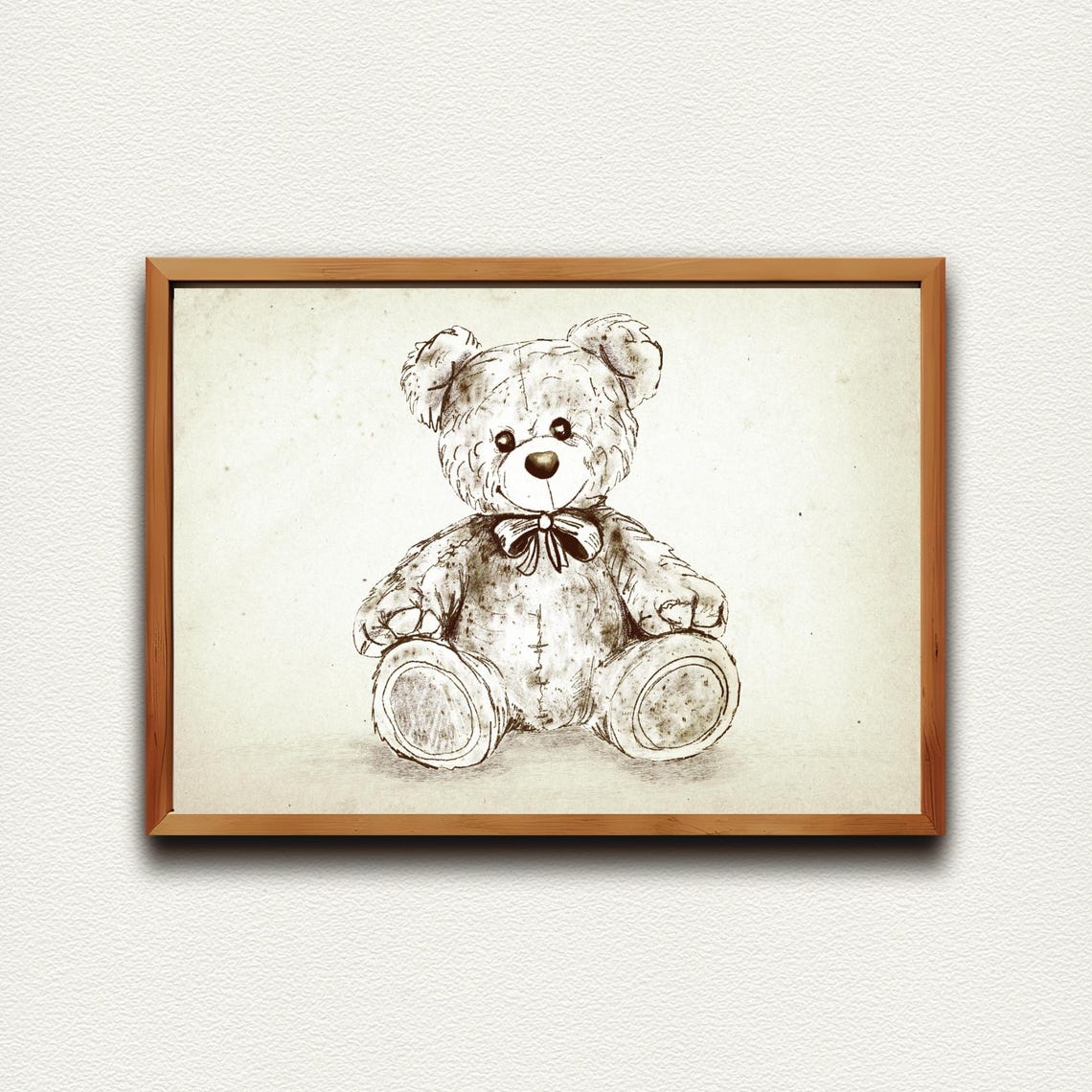 Vintage Sepia Teddy Bear Sketch With Bow Tie Nursery Art Print - Image 4