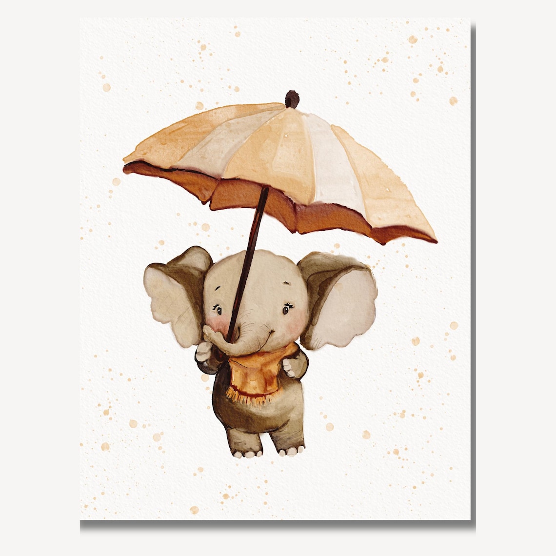 Watercolor Baby Elephant With Umbrella and Scarf Nursery Poster - Image 2