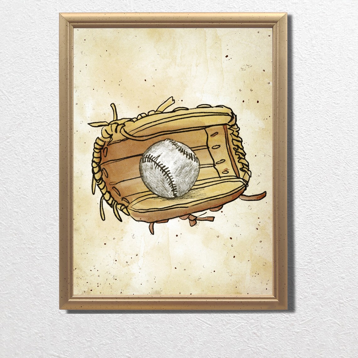 Vintage Baseball Glove and Ball Sketch Sports Nursery Poster - Image 3