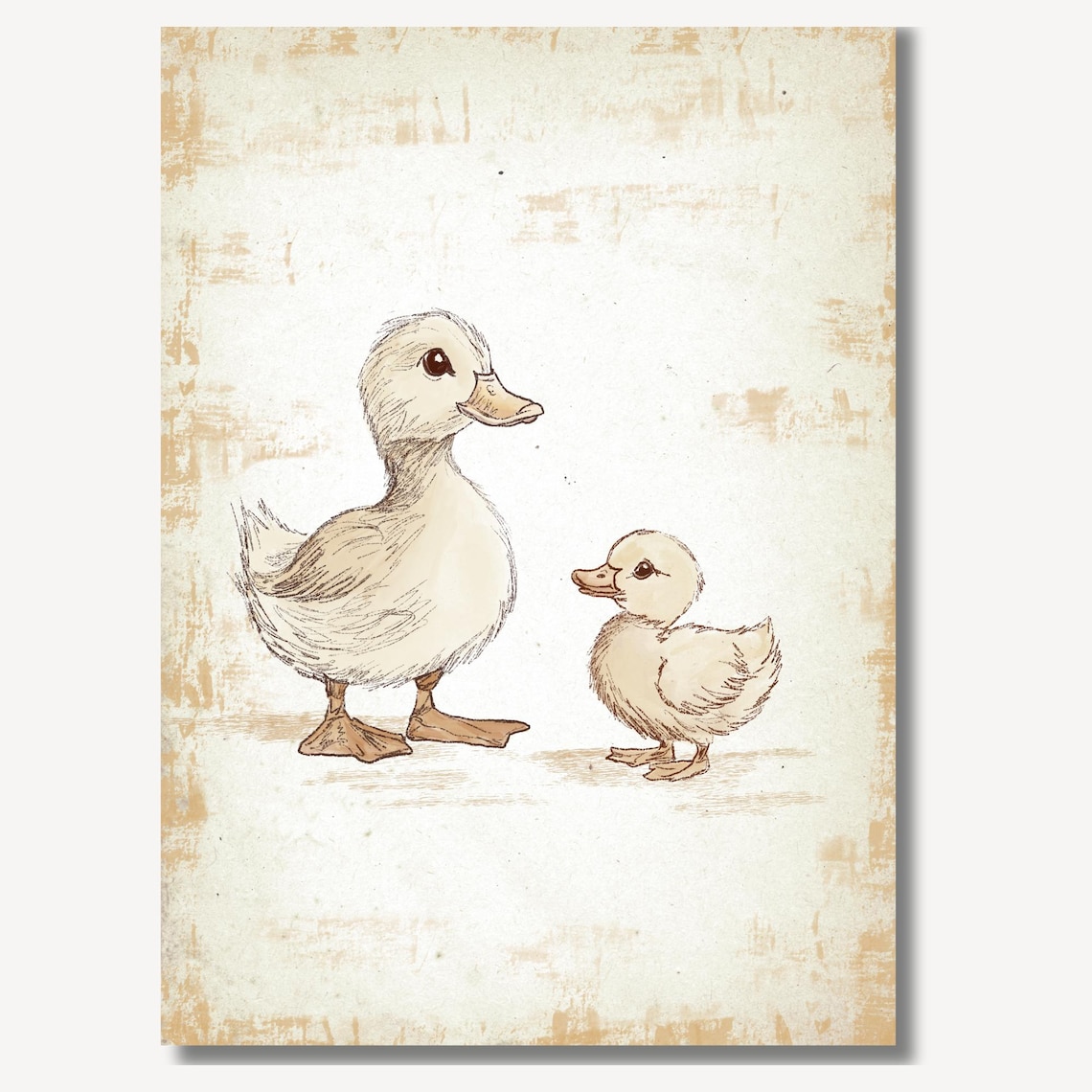 Mother Duck and Duckling Vintage Farmhouse Nursery Sketch Art Print - Image 2