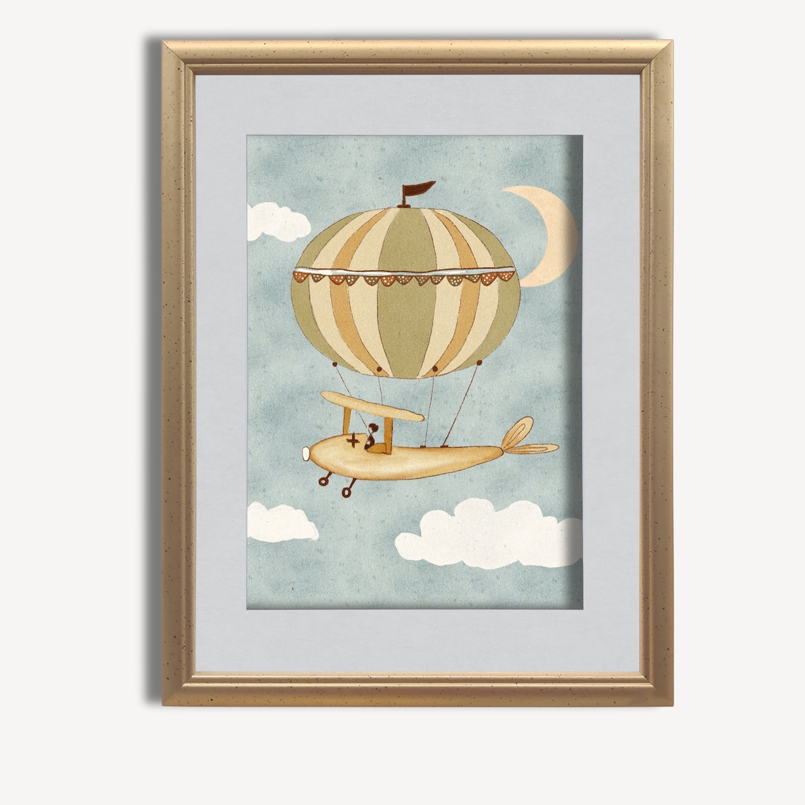 Whimsical Hot Air Balloon Airplane Dreamy Nursery Sky Poster