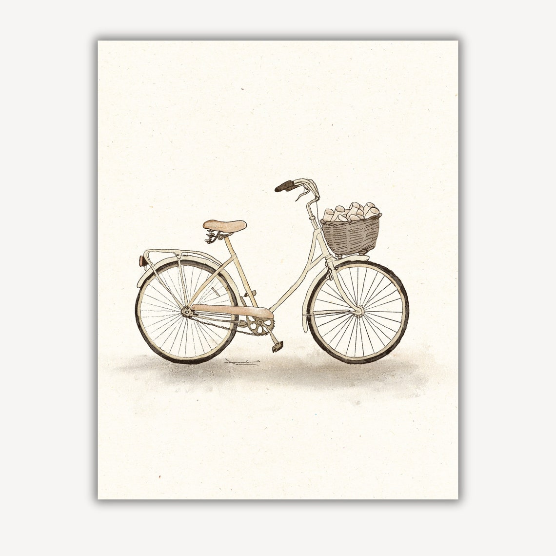 Vintage Bicycle With Wicker Basket Sketch For Nursery Room Poster - Image 2