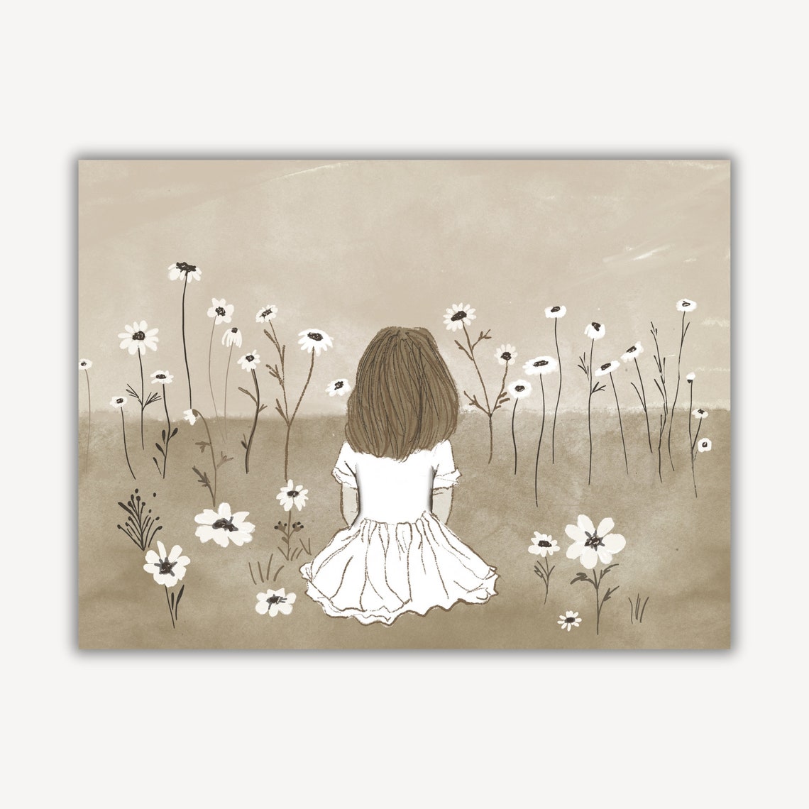 Vintage Nursery Gallery Wall Printables Vintage Girl Wildflower Field Sketch Illustration Print Baby Girl Room - Image 3