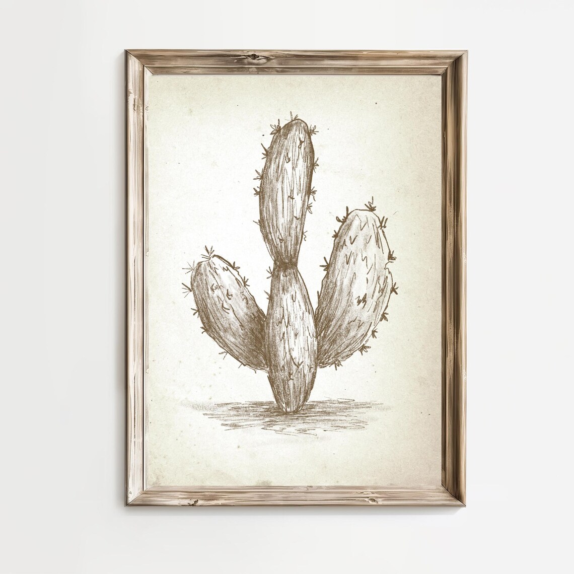 Vintage Prickly Pear Cactus Sketch Sepia Southwestern Botanical Poster