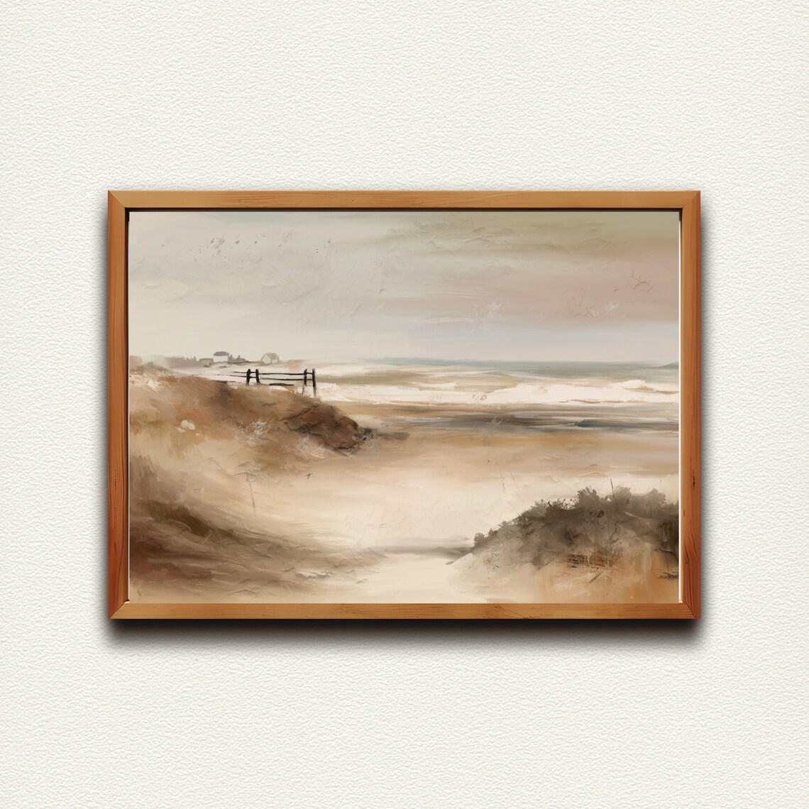 Muted Coastal Seascape Wooden Fence Beach Grass Vintage Art Poster - Image 2