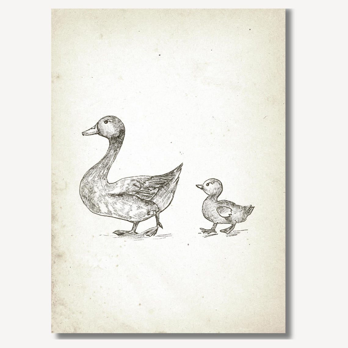 Mother Duck And Duckling Walking Sepia Sketch Nursery Wall Art - Image 2