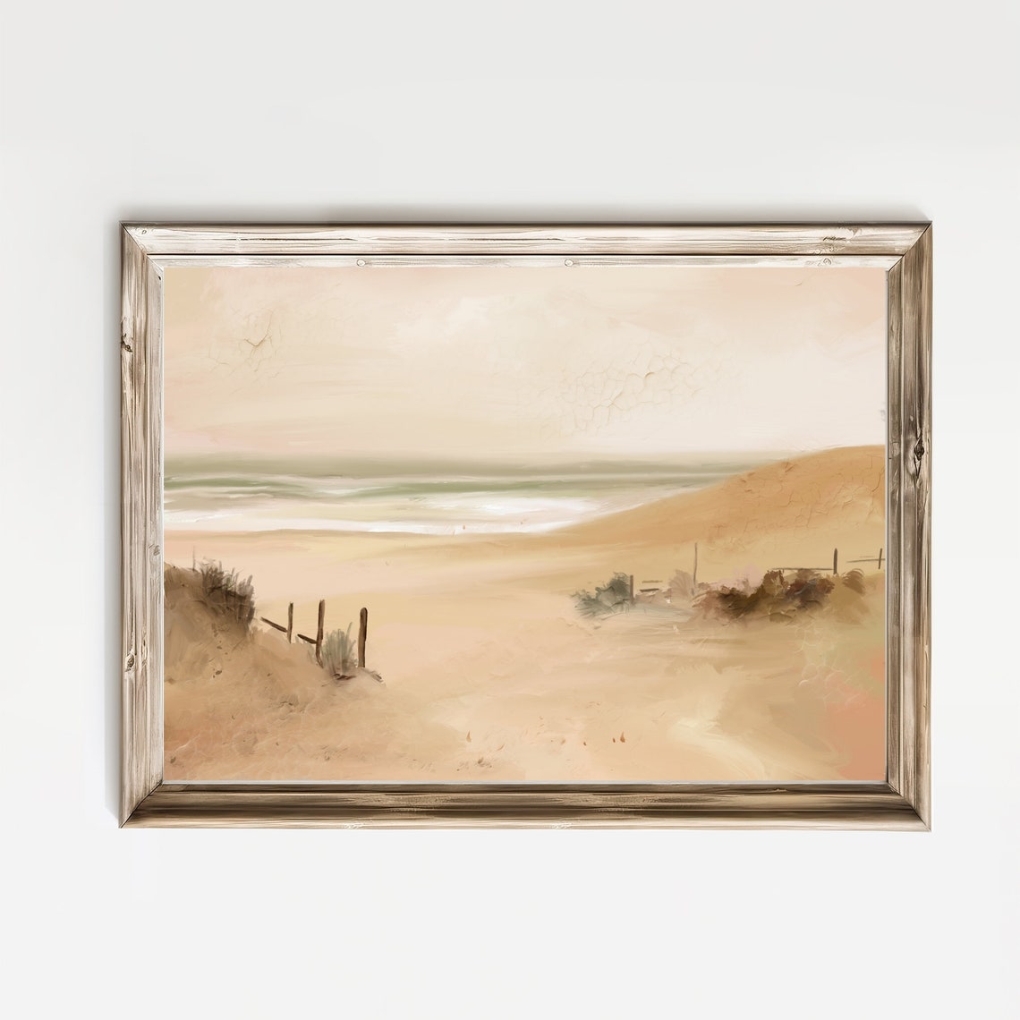 Soft Neutral Sandy Beach Dunes Minimalist Misty Seascape Poster - Image 3
