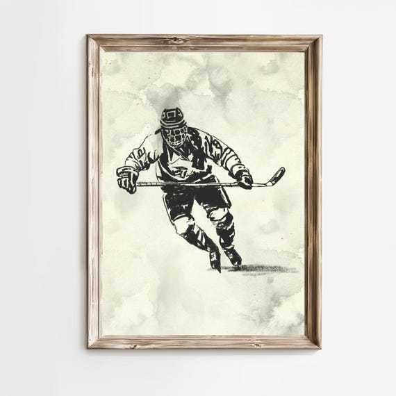 Hockey Player Wall Art Vintage Sport Nursery Decor Ice Hockey Gallery Wall Prints Hockey Poster