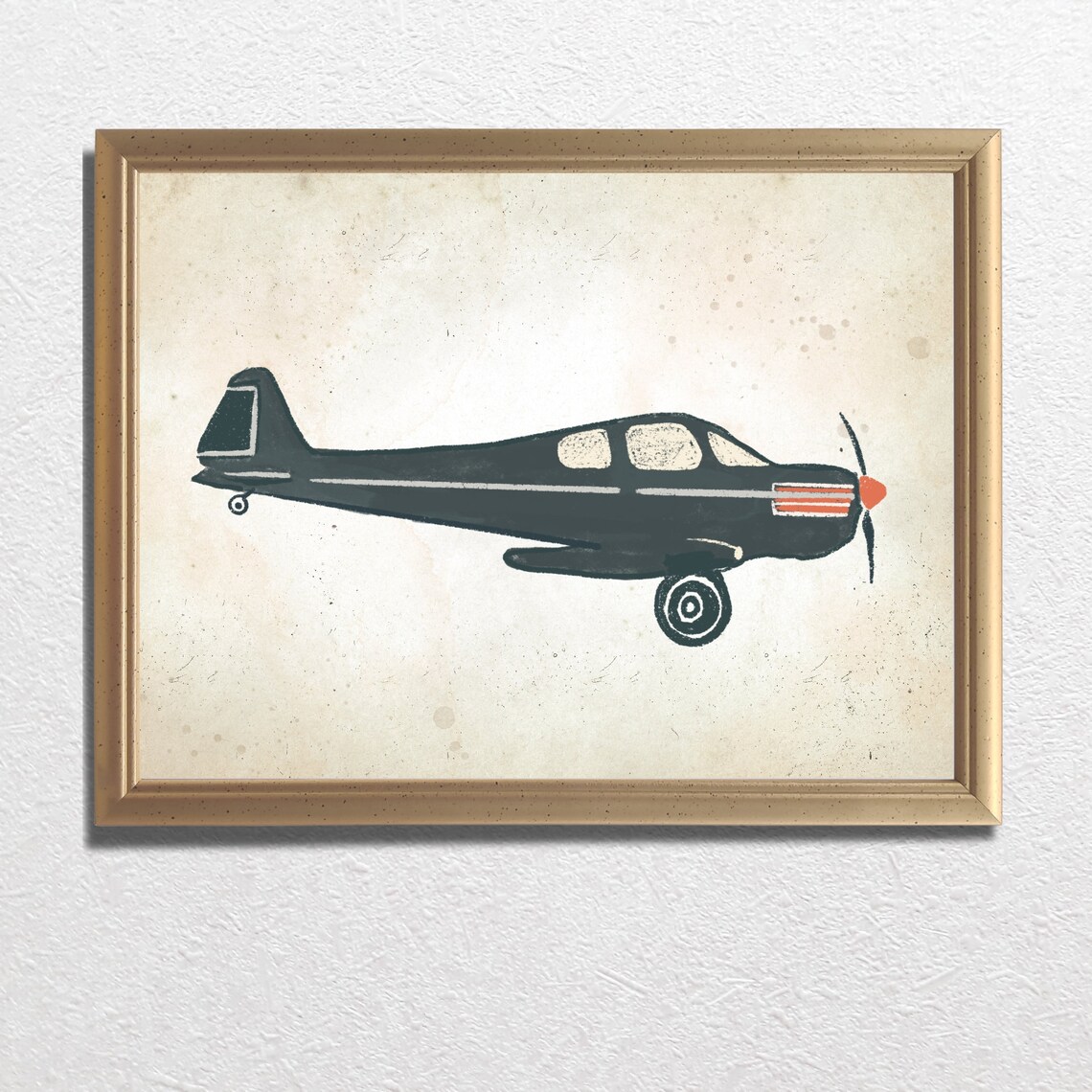Vintage Propeller Airplane Sketch Antique Nursery Aviation Print