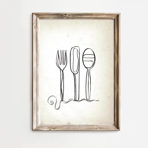 Kitchen Wall Art Line Drawing Kitchen Prints Cutlery Print Kitchen Decor Line Art Food Drink Print Knife Fork Dining Room Wall Decor
