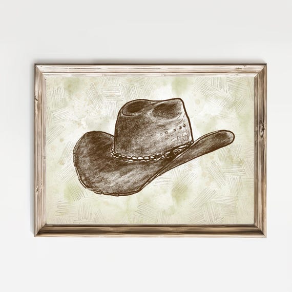 Cowboy Hat Wall Art Print Vintage Western Southwestern Country Art Rustic Room Prints