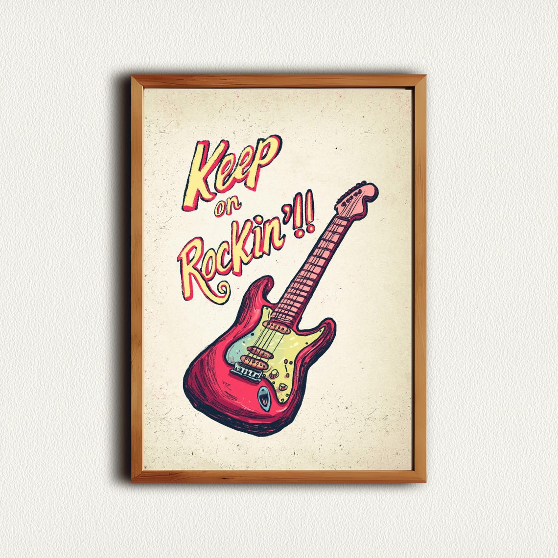 Keep on Rockin Red Electric Guitar Retro Music Quote Wall Poster - Image 4