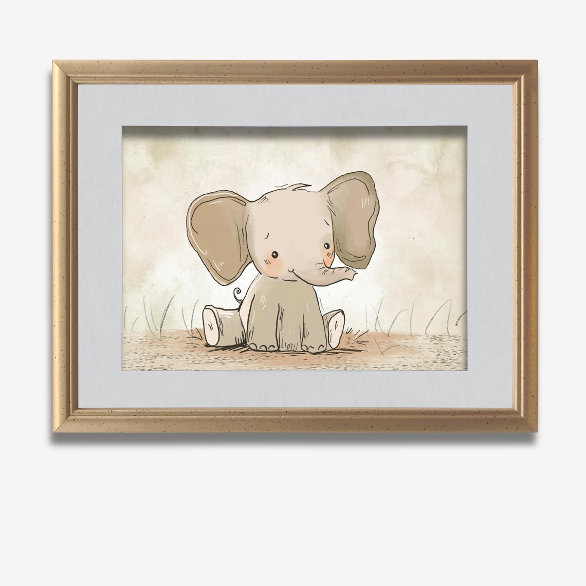 Baby Elephant Sitting In Nursery Neutral Animal Sketch Poster - Image 3