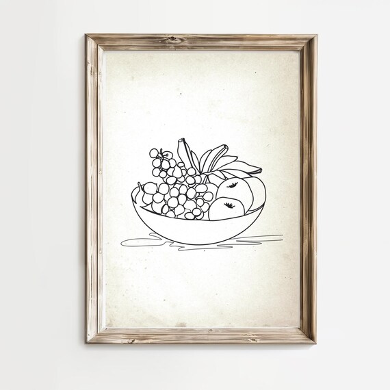 Kitchen Wall Art Line Drawing Kitchen Prints Fruit Bowl Print Kitchen Decor Line Art Food Drink Print Dining Room Wall Decor