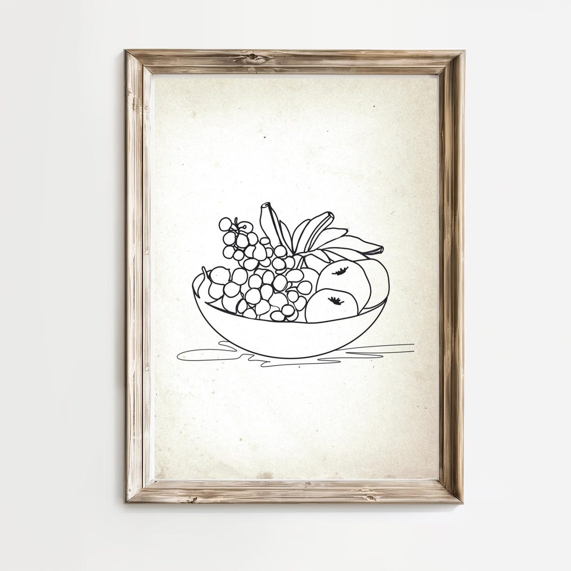 Minimalist Line Art Fruit Bowl Grapes Apples Kitchen Decor Poster