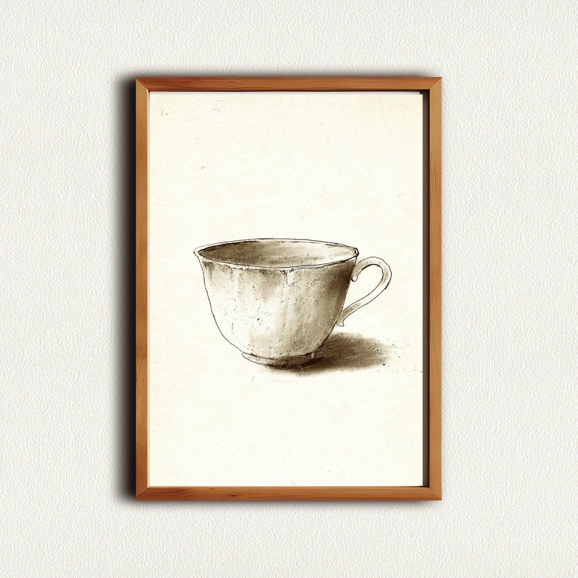 Vintage Sepia Teacup Ink Sketch Rustic Farmhouse Kitchen Wall Art - Image 2