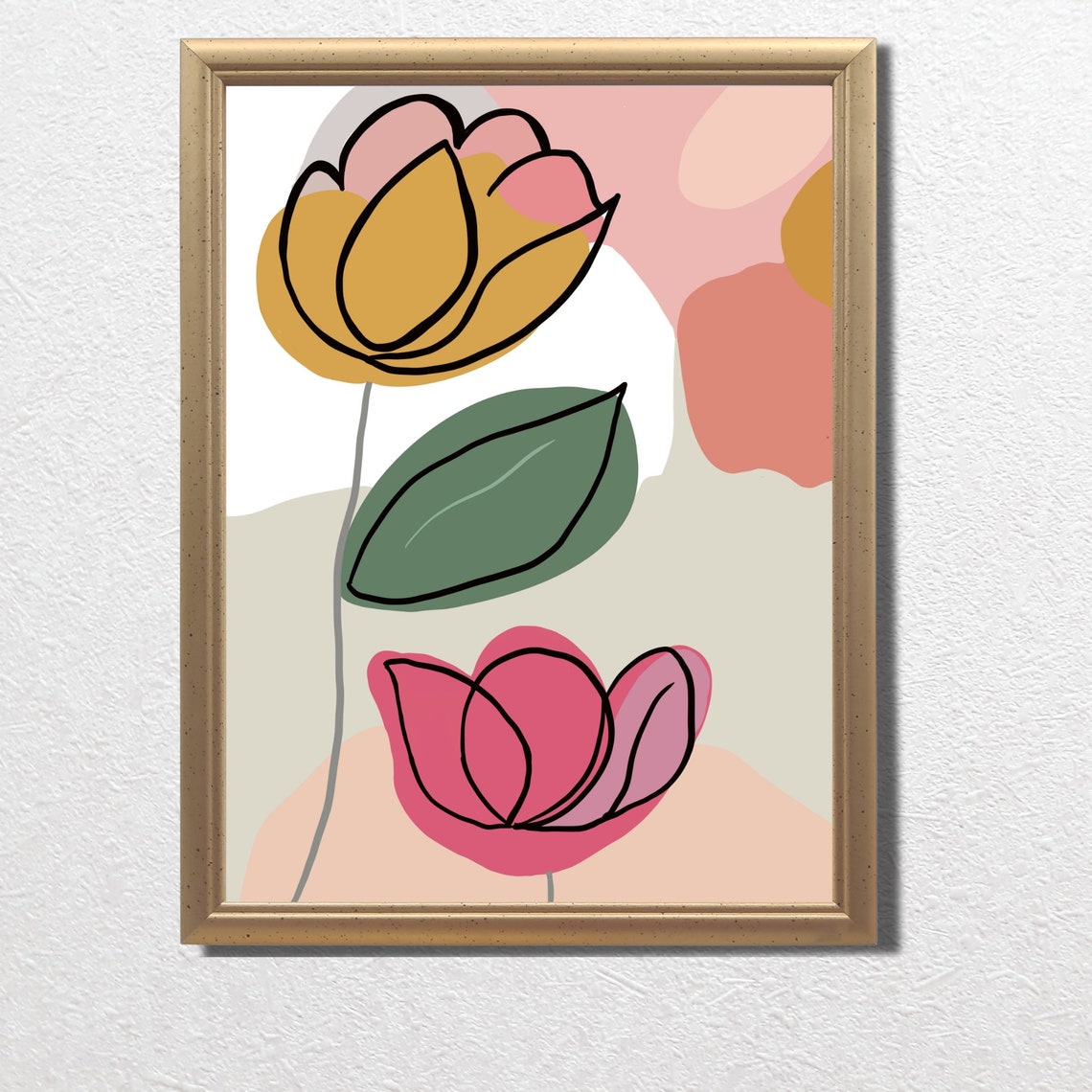 Abstract Gold Tulip and Pink Bloom Minimalist Floral Art Print - Image 3