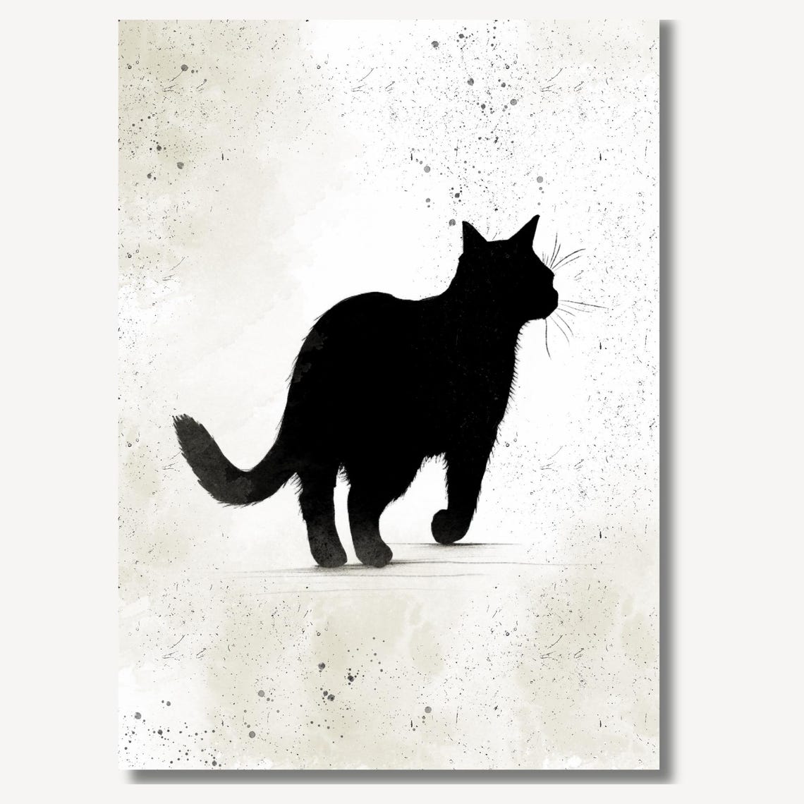 Black Cat Strolling in Profile Ink Art Minimalist Style Poster - Image 2