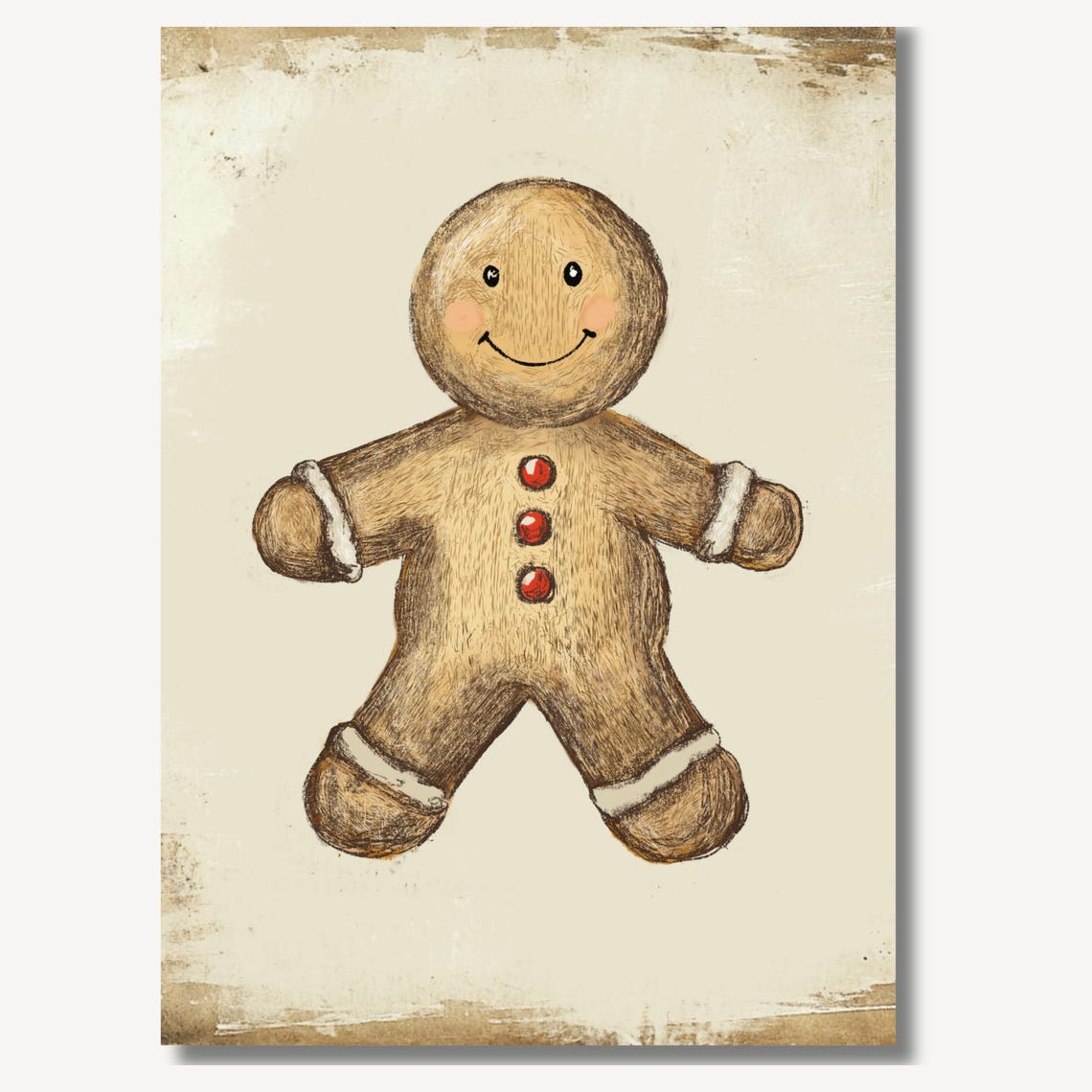Smiling Gingerbread Man Cookie With Red Buttons Vintage Poster - Image 2