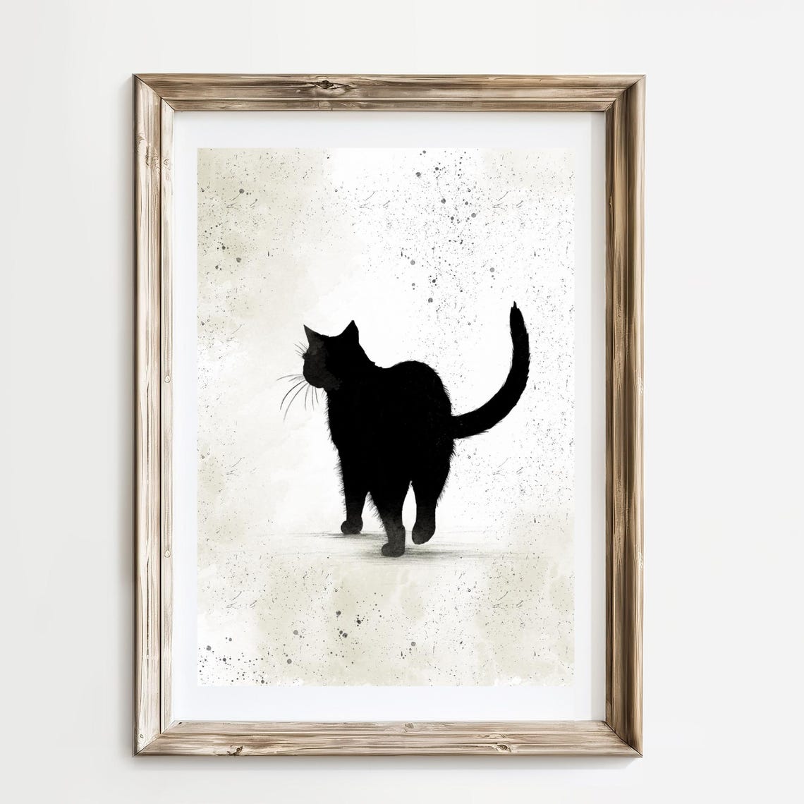 Black Cat Standing and Gazing Up Elegant Ink Silhouette Poster
