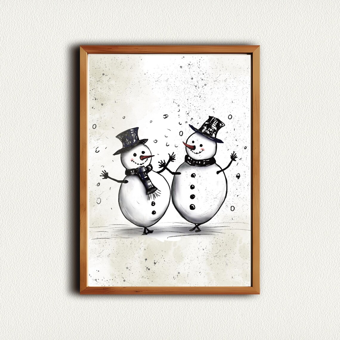 Two Joyful Snowmen Standing Arm in Arm Winter Watercolor Poster - Image 4