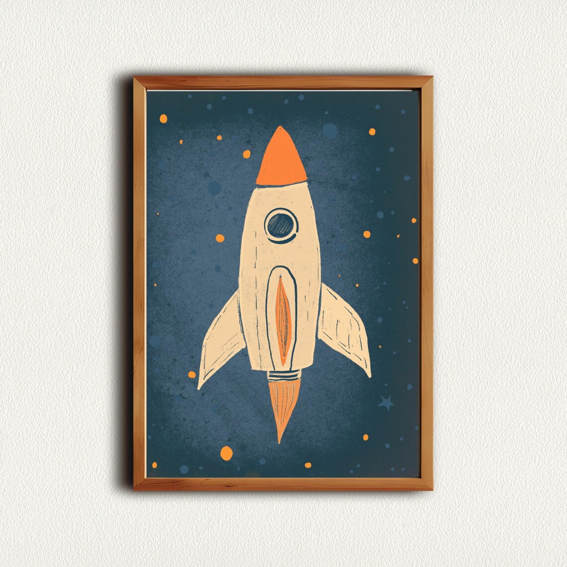 Vintage Cream Rocket Ship Nursery Outer Space Cartoon Art Poster - Image 4