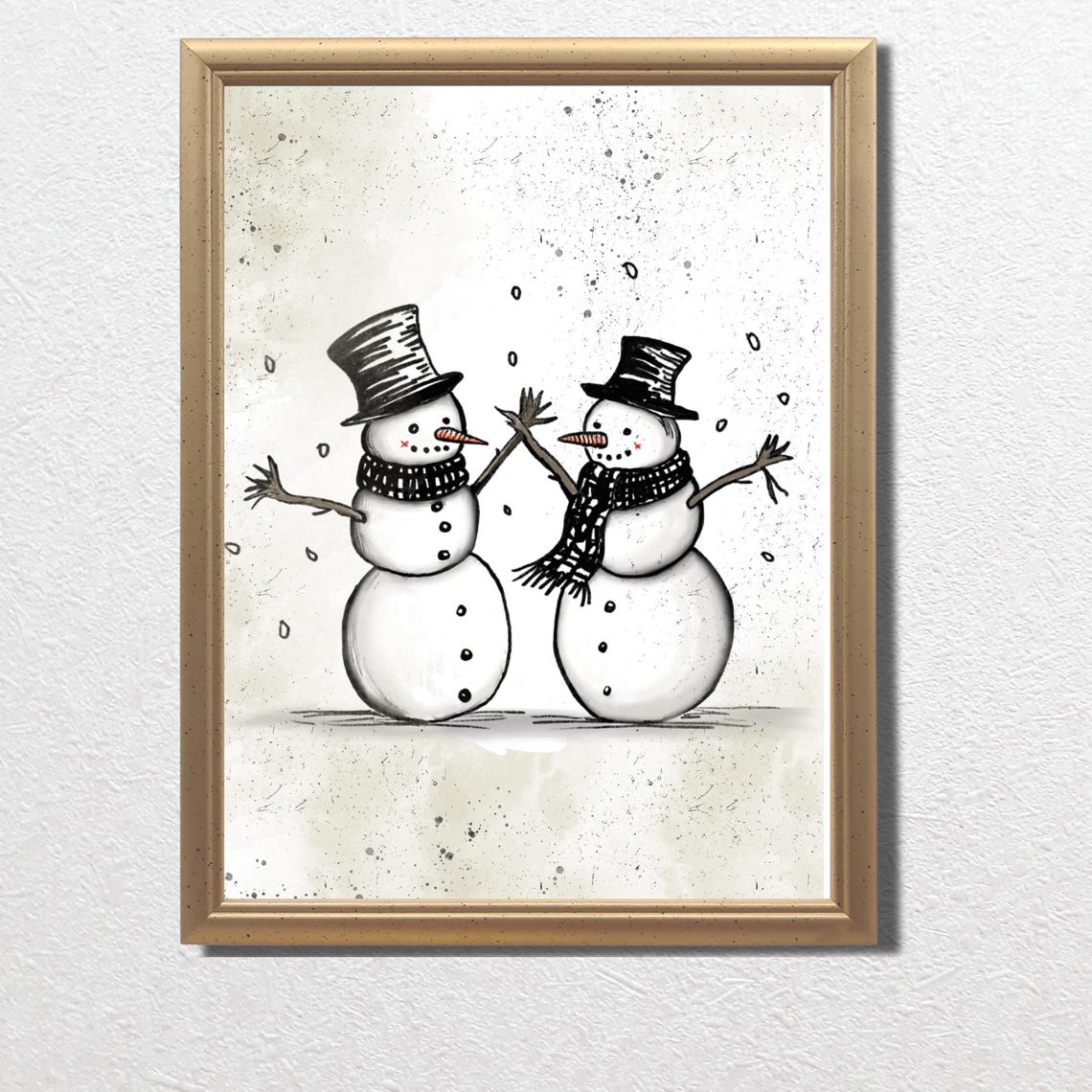 Two Dancing Snowmen in Top Hats Vintage Holiday Party Poster - Image 3