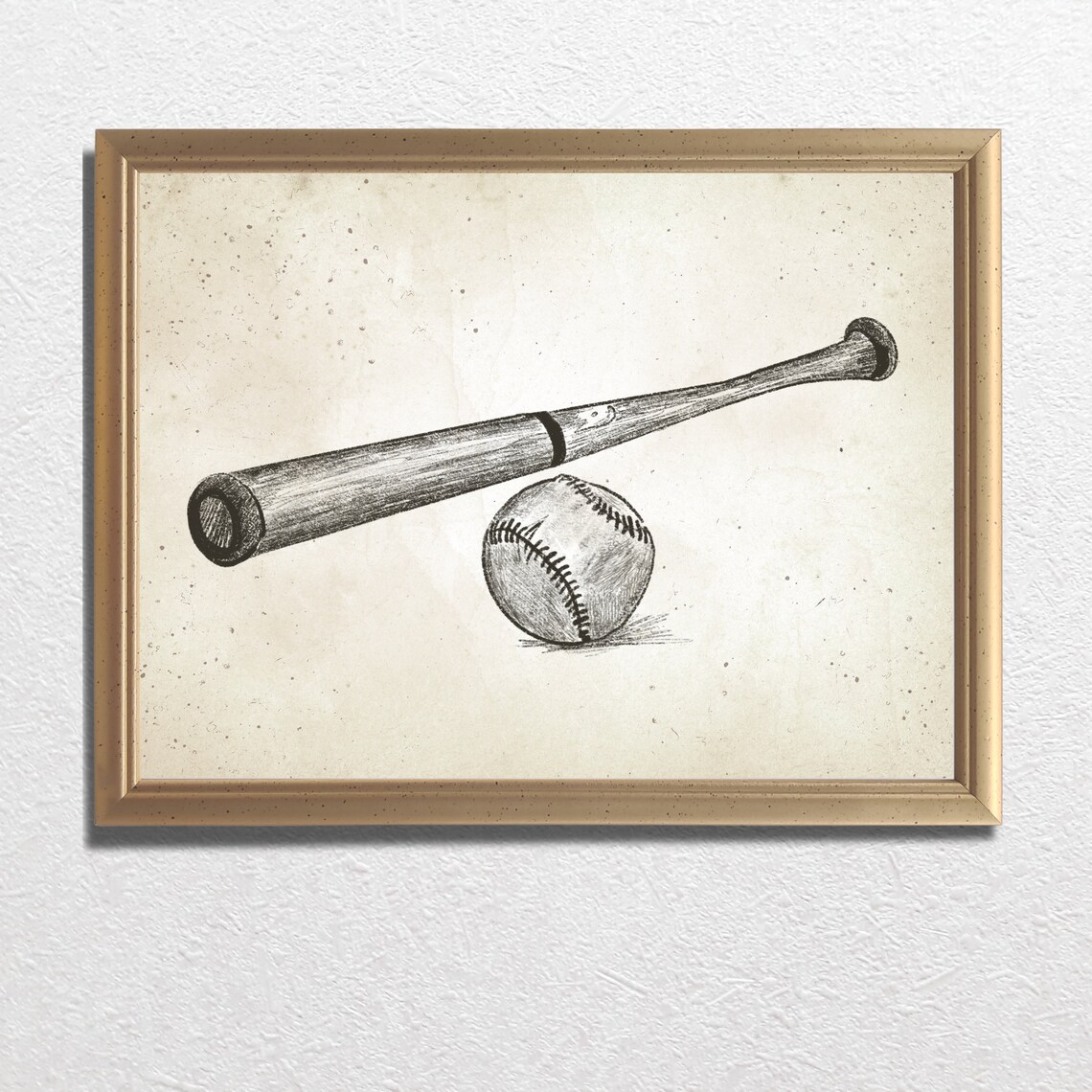 Vintage Baseball Bat Sketch Nursery Art Print