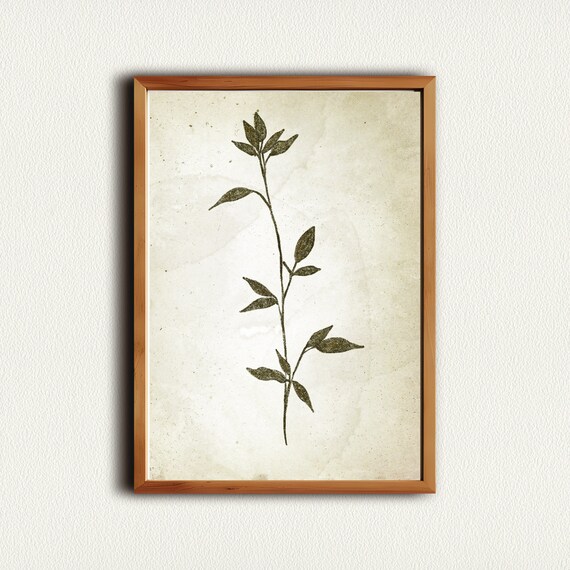 Vintage Botanical Leaf Stem Sketch Neutral Minimalist Nursery Poster